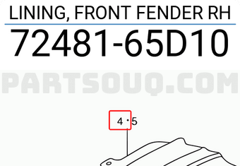 Suzuki 7248165D10 LINING, FRONT FENDER RH