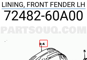Suzuki 7248260A00 LINING, FRONT FENDER LH