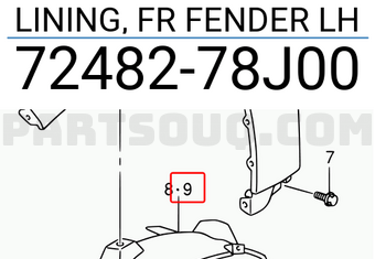 Suzuki 7248278J00 LINING, FR FENDER LH