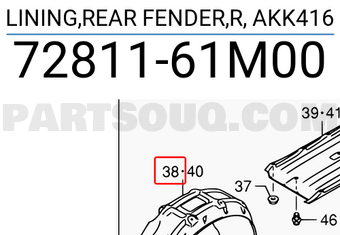 Suzuki 7281161M00 LINING,REAR FENDER,R, AKK416