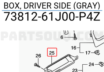 Suzuki 7381261J00P4Z BOX, DRIVER SIDE (GRAY)