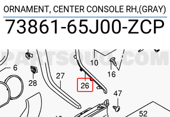 Suzuki 7386165J00ZCP ORNAMENT, CENTER CONSOLE RH,(GRAY)