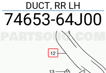 Suzuki 7465364J00 DUCT, RR LH
