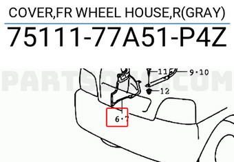 Suzuki 7511177A51P4Z COVER,FR WHEEL HOUSE,R(GRAY)