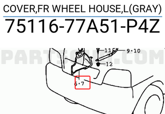 Suzuki 7511677A51P4Z COVER,FR WHEEL HOUSE,L(GRAY)