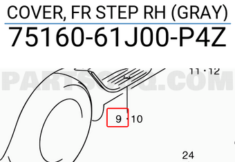 Suzuki 7516061J00P4Z COVER, FR STEP RH (GRAY)