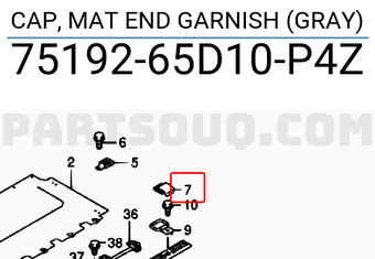 Suzuki 7519265D10P4Z CAP, MAT END GARNISH (GRAY)