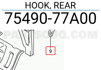 Suzuki 7549077A00 HOOK, REAR