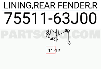Suzuki 7551163J00 LINING,REAR FENDER,R