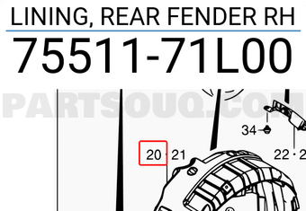 Suzuki 7551171L00 LINING, REAR FENDER RH