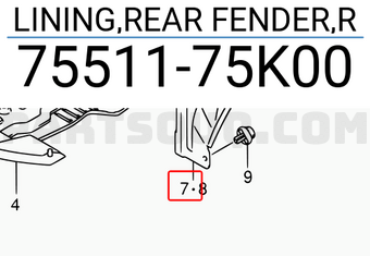 Suzuki 7551175K00 LINING,REAR FENDER,R
