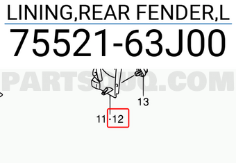 Suzuki 7552163J00 LINING,REAR FENDER,L