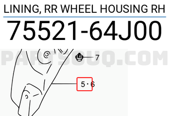 Suzuki 7552164J00 LINING, RR WHEEL HOUSING RH