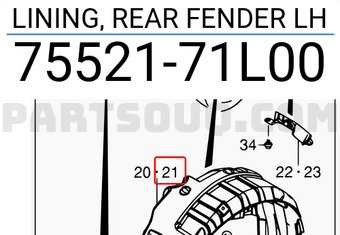 Suzuki 7552171L00 LINING, REAR FENDER LH