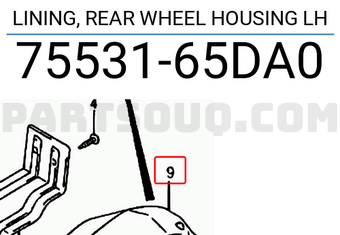 Suzuki 7553165DA0 LINING, REAR WHEEL HOUSING LH