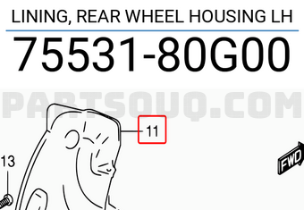 Suzuki 7553180G00 LINING, REAR WHEEL HOUSING LH