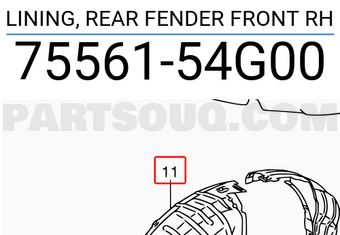 Suzuki 7556154G00 LINING, REAR FENDER FRONT RH