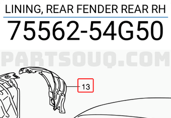Suzuki 7556254G50 LINING, REAR FENDER REAR RH