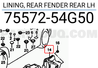 Suzuki 7557254G50 LINING, REAR FENDER REAR LH