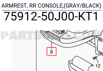 Suzuki 7591250J00KT1 ARMREST, RR CONSOLE,(GRAY/BLACK)
