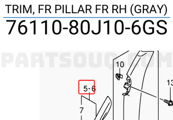Suzuki 7611080J106GS TRIM, FR PILLAR FR RH (GRAY)