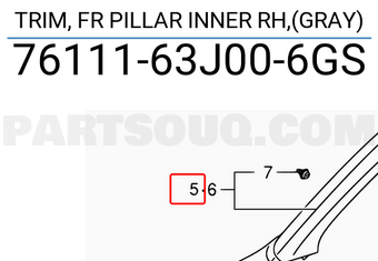 Suzuki 7611163J006GS TRIM, FR PILLAR INNER RH,(GRAY)