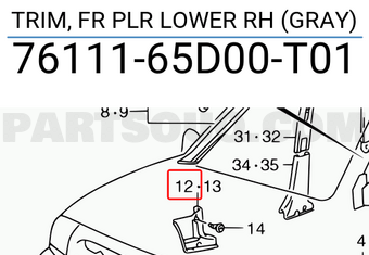 Suzuki 7611165D00T01 TRIM, FR PLR LOWER RH (GRAY)