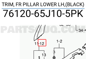 Suzuki 7612065J105PK TRIM, FR PILLAR LOWER LH,(BLACK)
