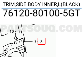 Suzuki 76120801005GT TRIM,SIDE BODY INNER,L(BLACK)