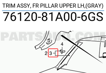Suzuki 7612081A006GS TRIM ASSY, FR PILLAR UPPER LH,(GRAY)