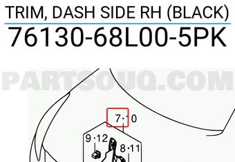 Suzuki 7613068L005PK TRIM, DASH SIDE RH (BLACK)