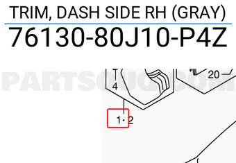 Suzuki 7613080J10P4Z TRIM, DASH SIDE RH (GRAY)