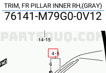 Suzuki 76141M79G00V12 TRIM, FR PILLAR INNER RH,(GRAY)