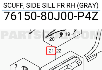 Suzuki 7615080J00P4Z SCUFF, SIDE SILL FR RH (GRAY)