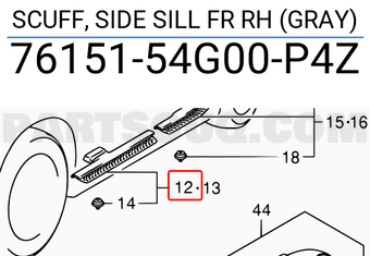 Suzuki 7615154G00P4Z SCUFF, SIDE SILL FR RH (GRAY)