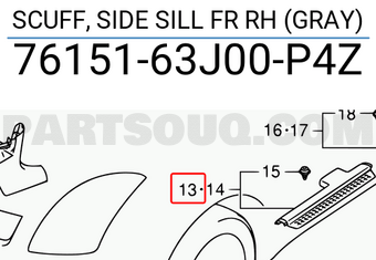 Suzuki 7615163J00P4Z SCUFF, SIDE SILL FR RH (GRAY)
