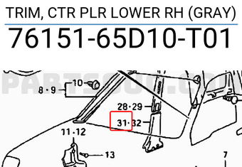 Suzuki 7615165D10T01 TRIM, CTR PLR LOWER RH (GRAY)