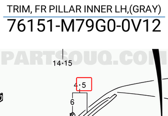 Suzuki 76151M79G00V12 TRIM, FR PILLAR INNER LH,(GRAY)