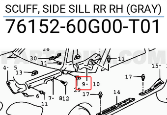 Suzuki 7615260G00T01 SCUFF, SIDE SILL RR RH (GRAY)