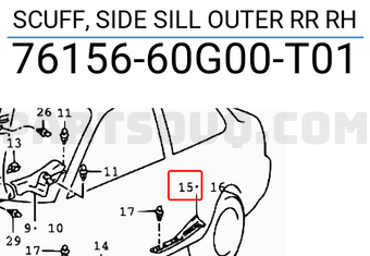 Suzuki 7615660G00T01 SCUFF, SIDE SILL OUTER RR RH