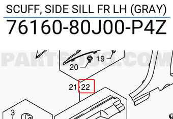 Suzuki 7616080J00P4Z SCUFF, SIDE SILL FR LH (GRAY)