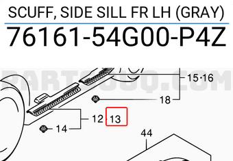 Suzuki 7616154G00P4Z SCUFF, SIDE SILL FR LH (GRAY)