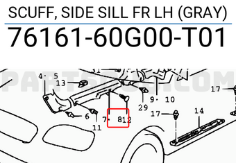 Suzuki 7616160G00T01 SCUFF, SIDE SILL FR LH (GRAY)