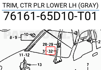 Suzuki 7616165D10T01 TRIM, CTR PLR LOWER LH (GRAY)