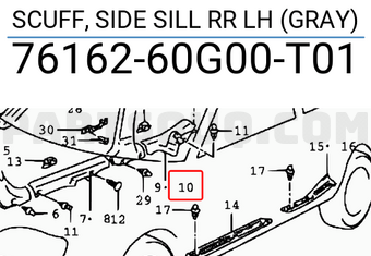 Suzuki 7616260G00T01 SCUFF, SIDE SILL RR LH (GRAY)