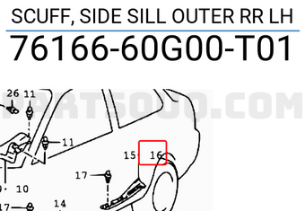 Suzuki 7616660G00T01 SCUFF, SIDE SILL OUTER RR LH