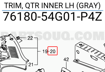 Suzuki 7618054G01P4Z TRIM, QTR INNER LH (GRAY)