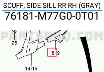 Suzuki 76181M77G00T01 SCUFF, SIDE SILL RR RH (GRAY)