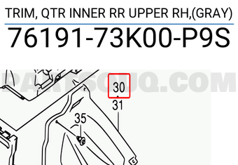 Suzuki 7619173K00P9S TRIM, QTR INNER RR UPPER RH,(GRAY)