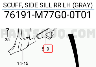Suzuki 76191M77G00T01 SCUFF, SIDE SILL RR LH (GRAY)